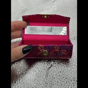Vintage Floral Fabric Lipstick Holder with Mirror